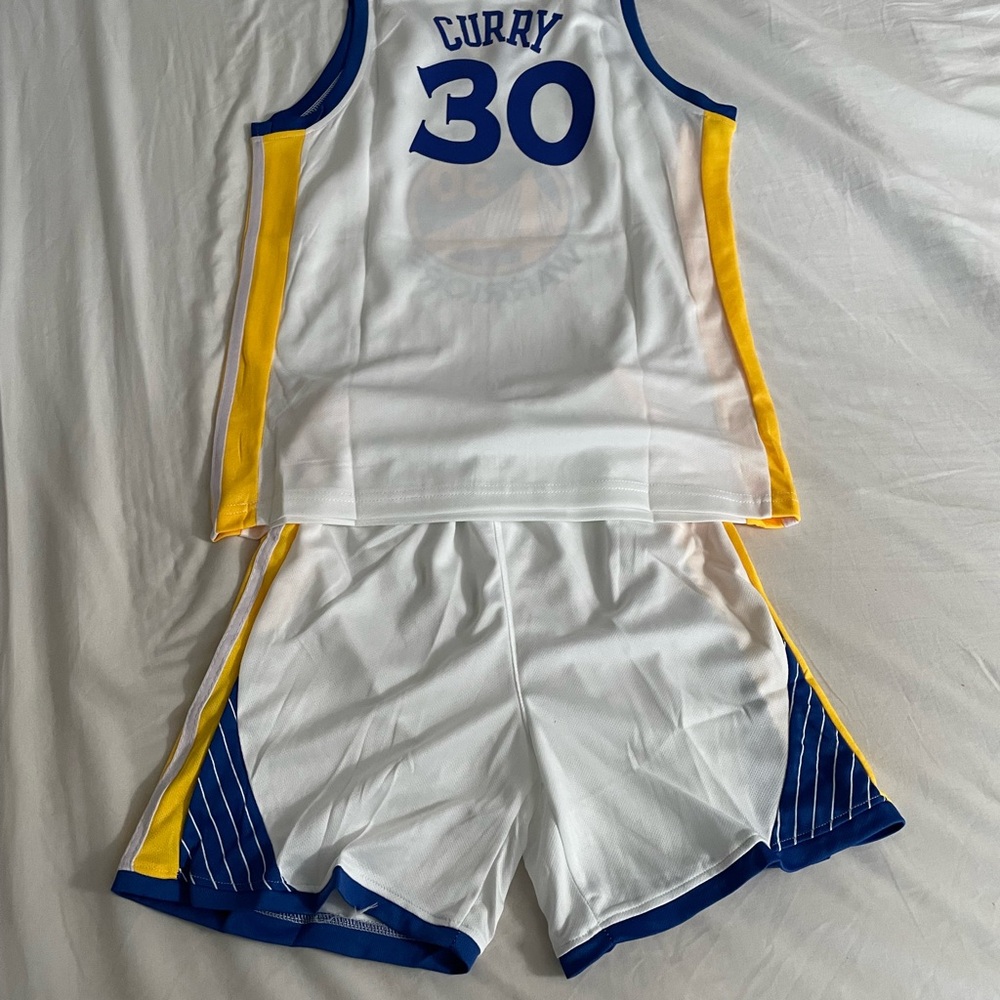 White and Blue Golden States Warriors Curry #30 basketball  Jersey &Shorts Set